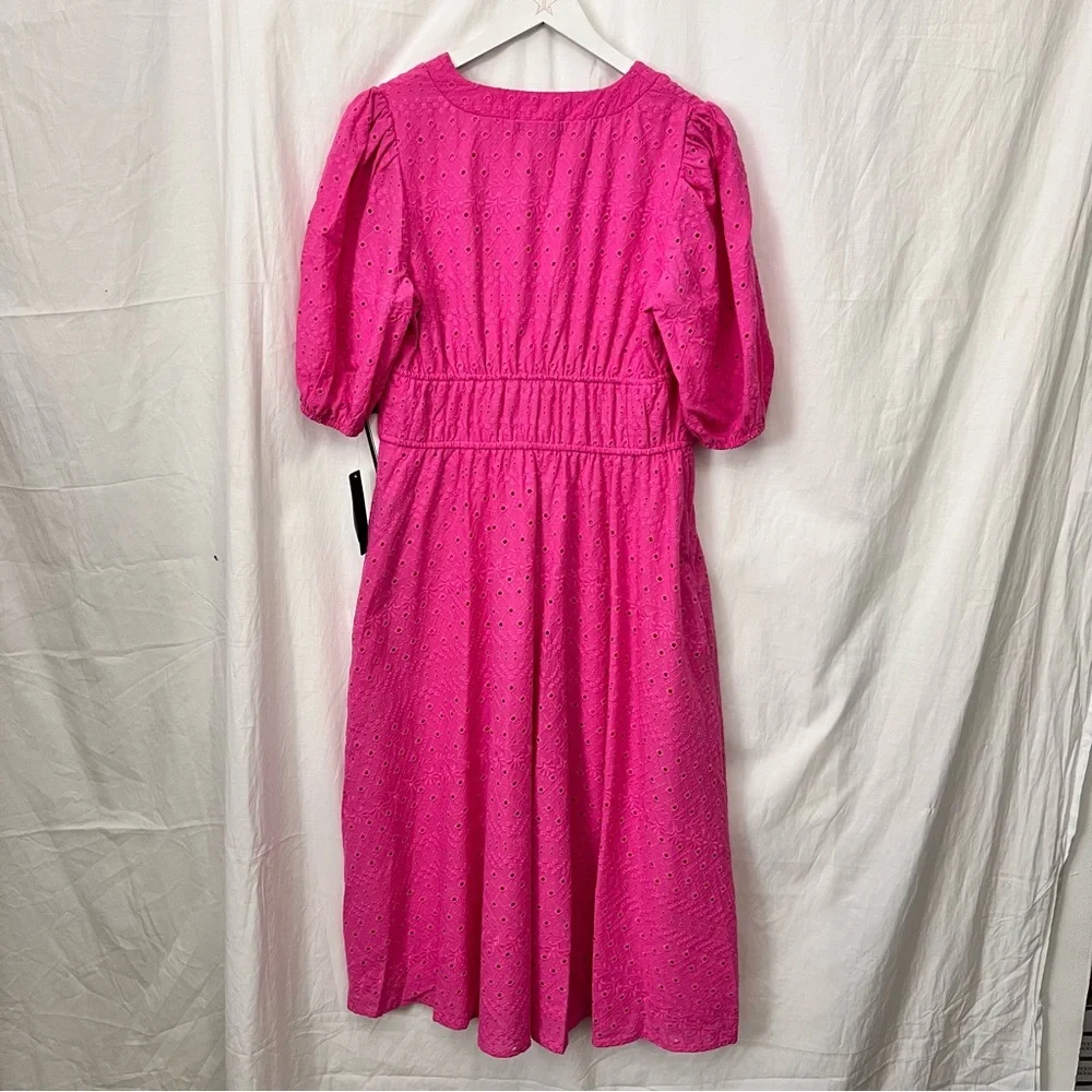 Bohemian Pink Eyelet Midi Summer Party Dress Vacation Resort Cottagecore - Picture 12 of 14